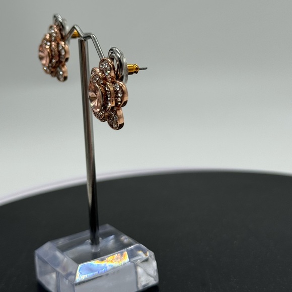 Rose Gold Crystal Flower Post Earrings Made With Swarovski Crystals - Picture 8 of 16